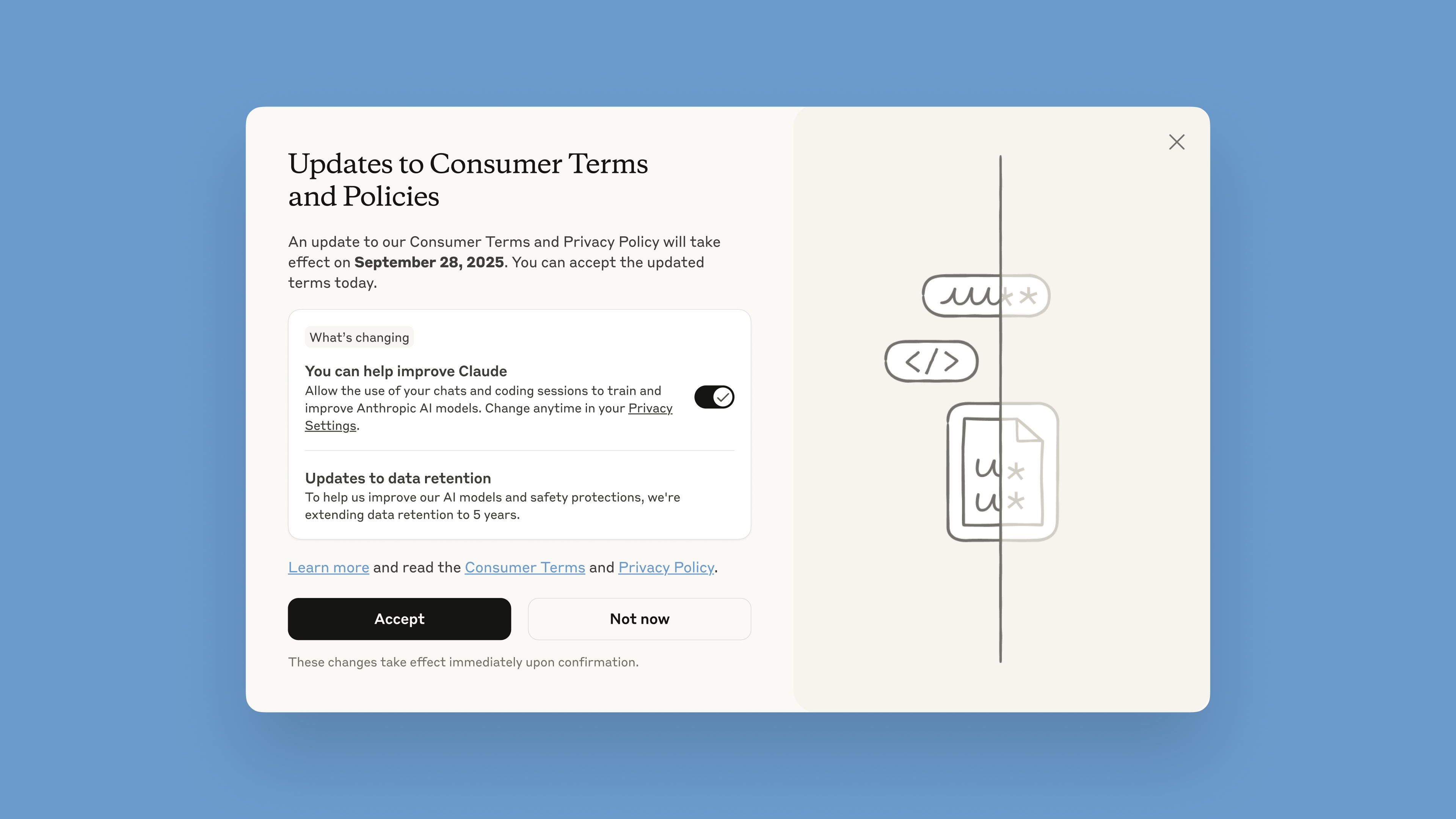 Claude Anthropic - modifica Updates to Consumer Terms and Privacy Policy, 28 agosto 2025 (fonte immagine: anthropic.com)