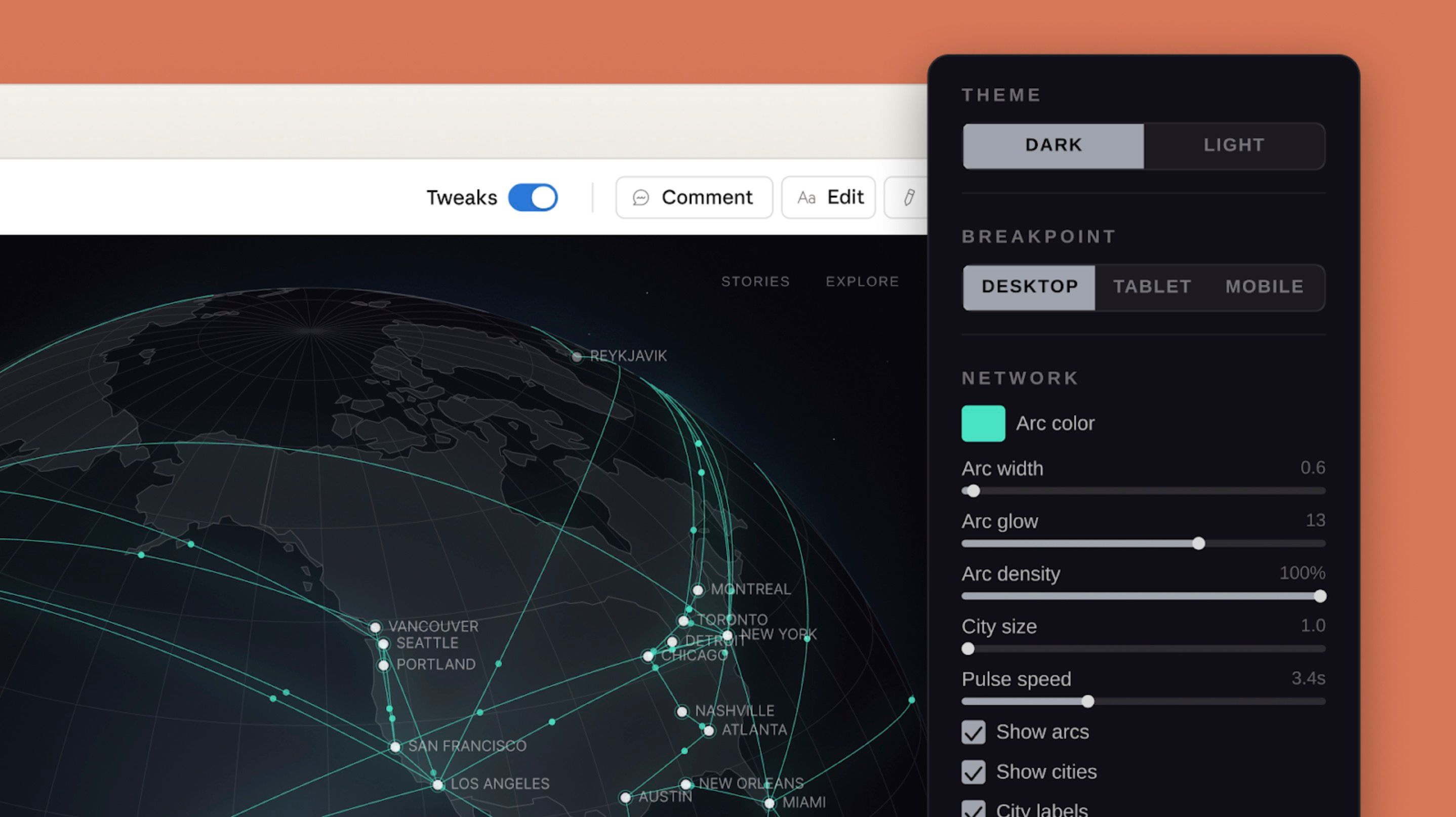 Claude Design 操作介面:inline 註解、直接編輯與 THEME/BREAKPOINT 滑桿