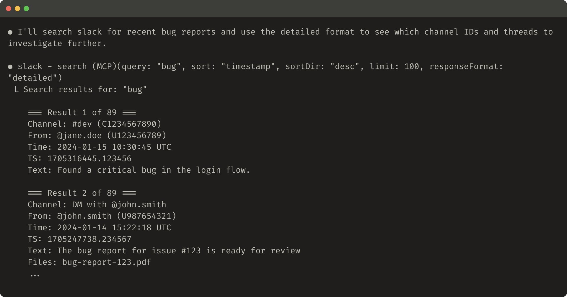 详细工具响应代码片段示例